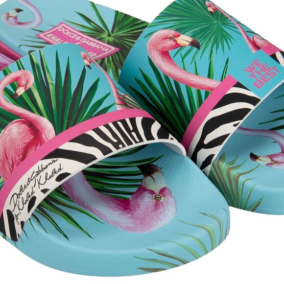 Dolce & Gabbana - DJ Khaled Slides Sandals with Flamingo Zebra Print Blue Pink E - Picture 3 of 5